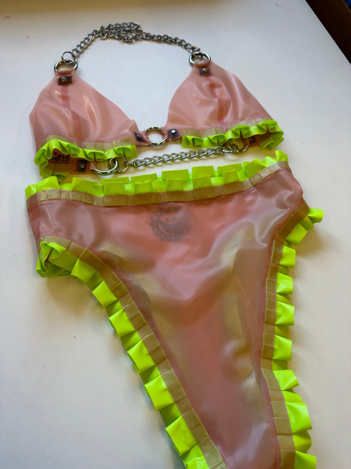 High Waisted Frill Latex Thong