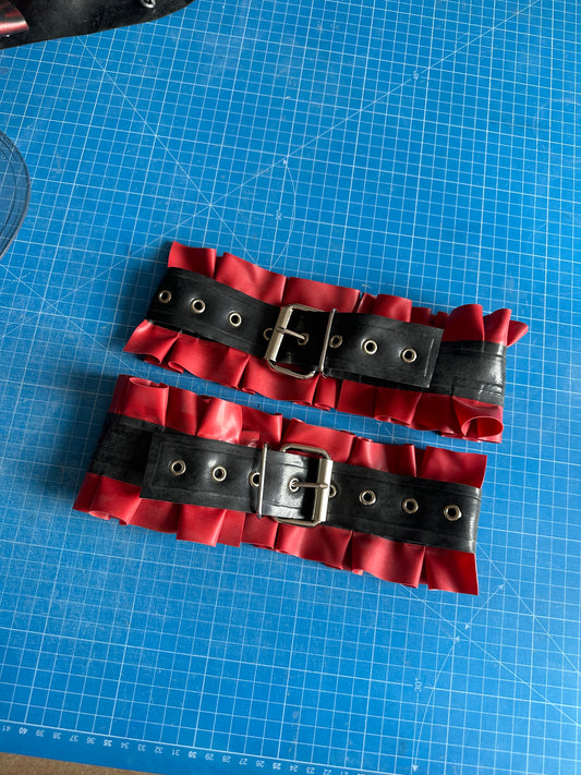 Red and Black Frilly Thigh cuffs